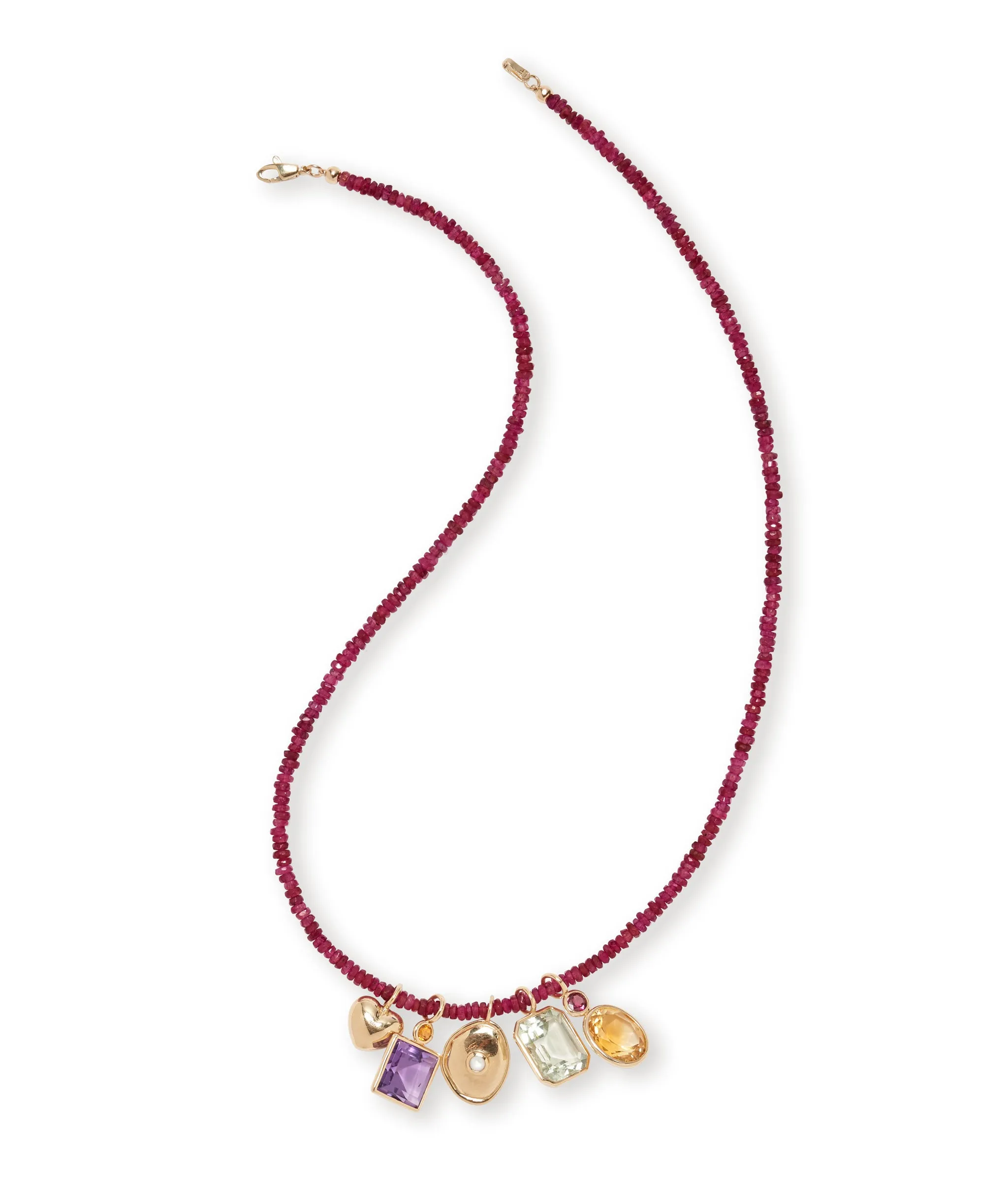 Tiny Beaded 14k Gold Necklace in Ruby