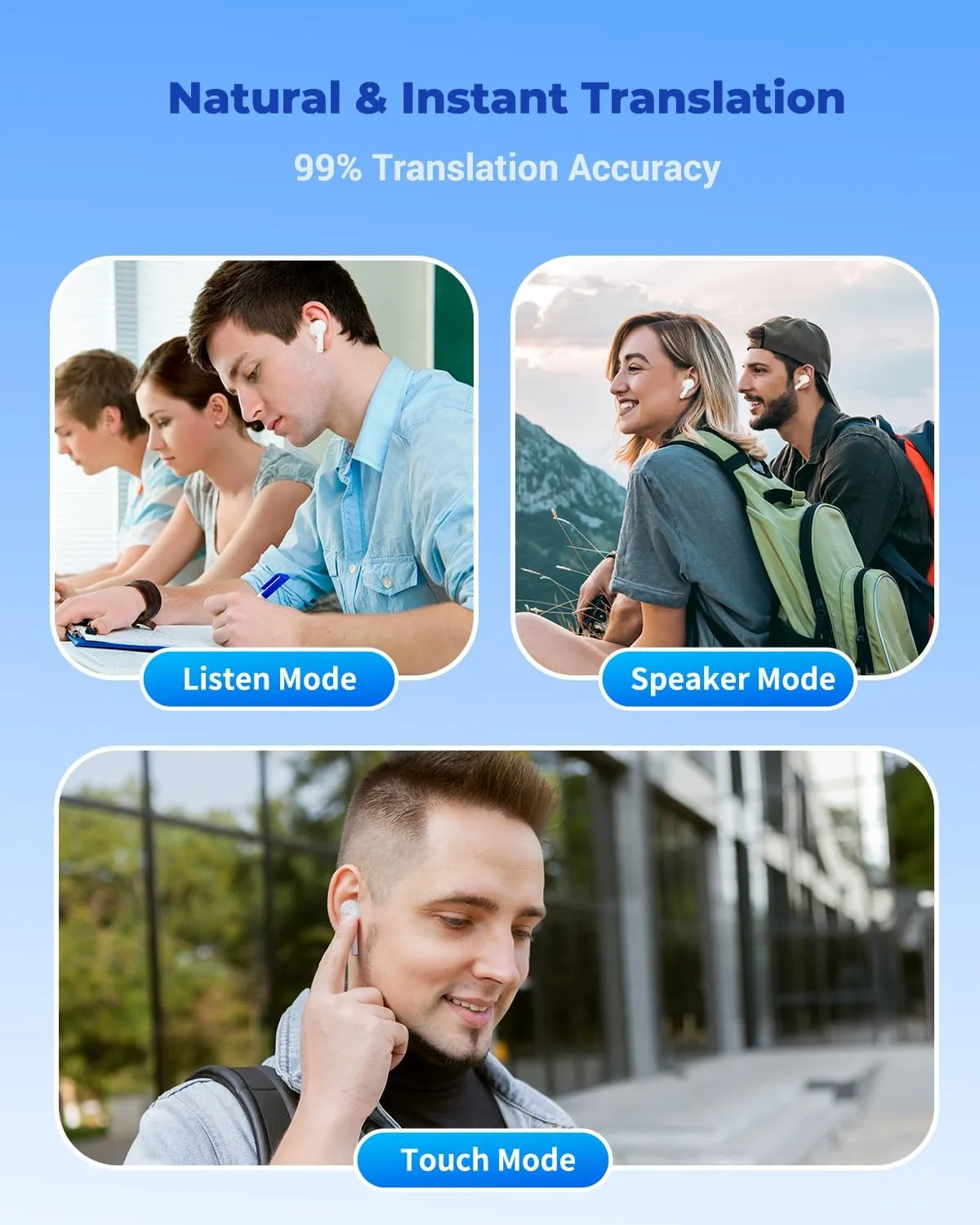 Translation Earbuds Real Time, AI Translator Earbuds with 144 Languages & Accents, Language Translator Earbuds Translating No Monthly Fees for Travel, Business, Learning (White)