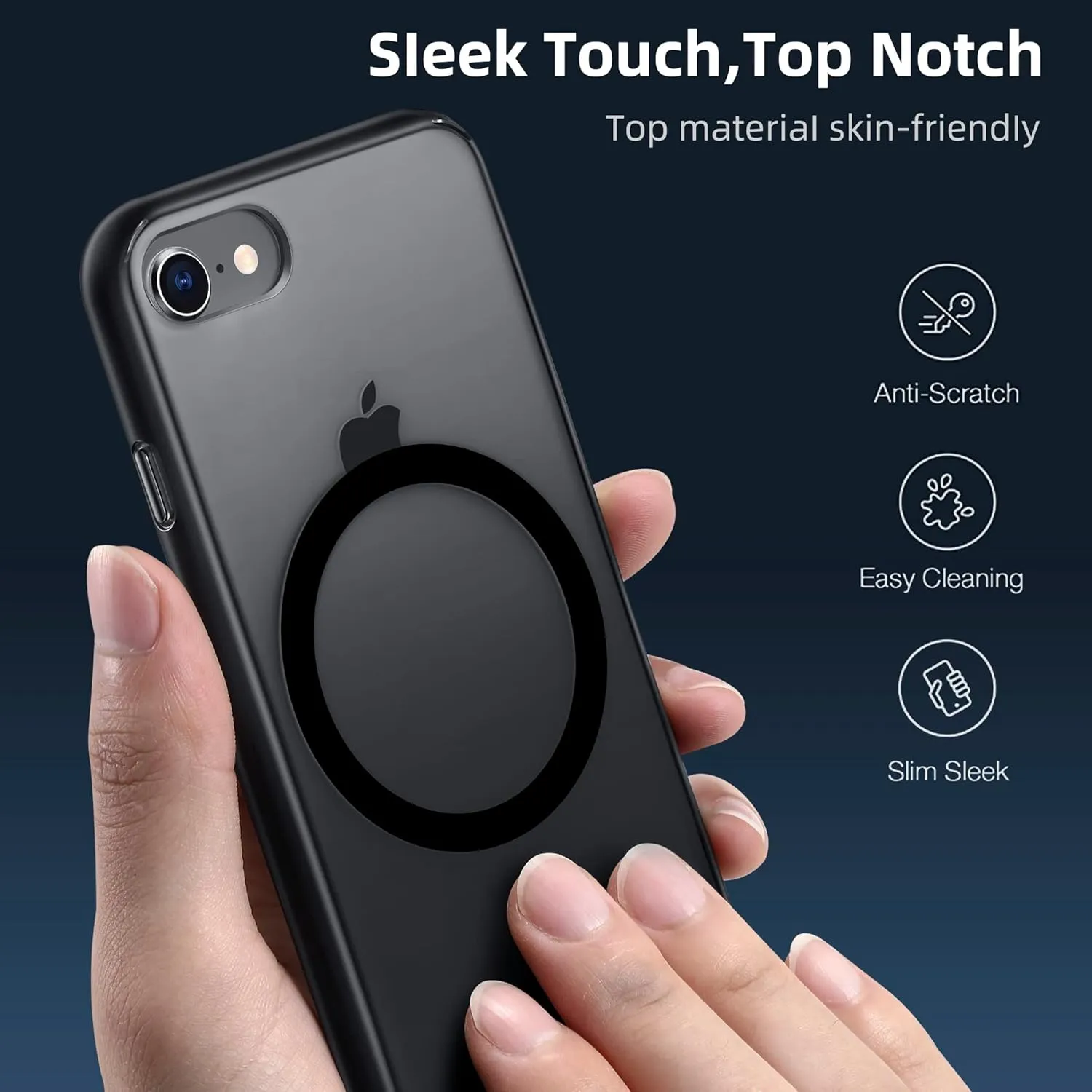 Translucent Hard PC Magnetic Case for iPhone 8/SE (4.7") Black - Built-in Magnets, Compatible with MagSafe