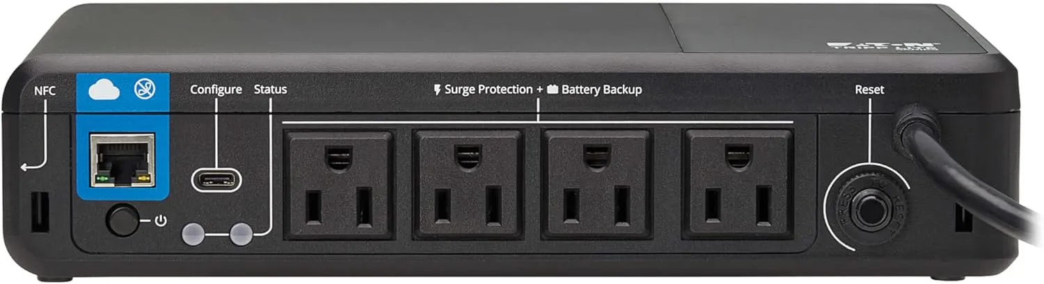 Tripp Lite Cloud-Connected 600VA UPS Battery Backup and Surge Protector, Remote Management & Monitoring, 300W, 4 Outlets, Computer UPS, Wall Mount Option, 5ft Cord, 3-Year Warranty (BC600RNC)