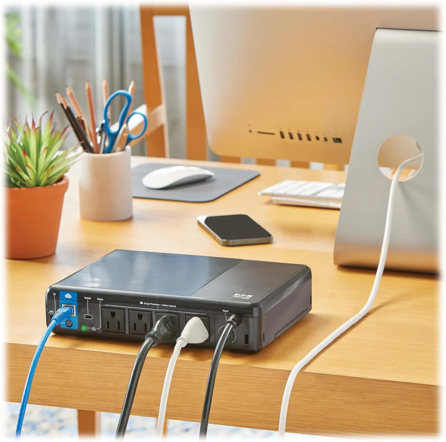 Tripp Lite Cloud-Connected 600VA UPS Battery Backup and Surge Protector, Remote Management & Monitoring, 300W, 4 Outlets, Computer UPS, Wall Mount Option, 5ft Cord, 3-Year Warranty (BC600RNC)