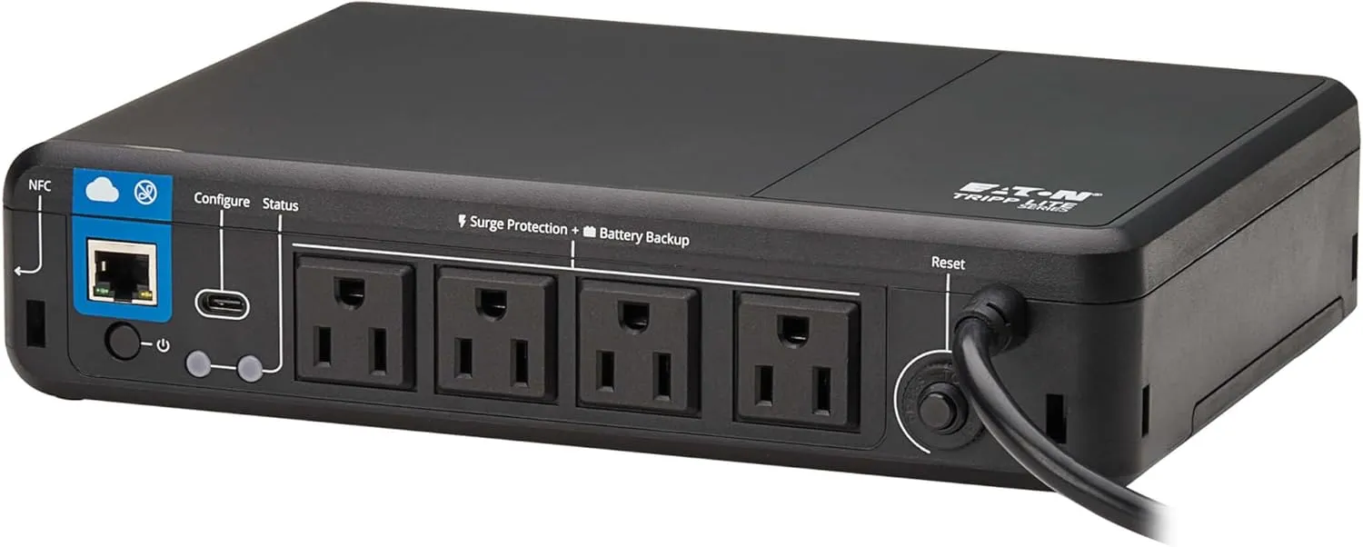 Tripp Lite Cloud-Connected 600VA UPS Battery Backup and Surge Protector, Remote Management & Monitoring, 300W, 4 Outlets, Computer UPS, Wall Mount Option, 5ft Cord, 3-Year Warranty (BC600RNC)