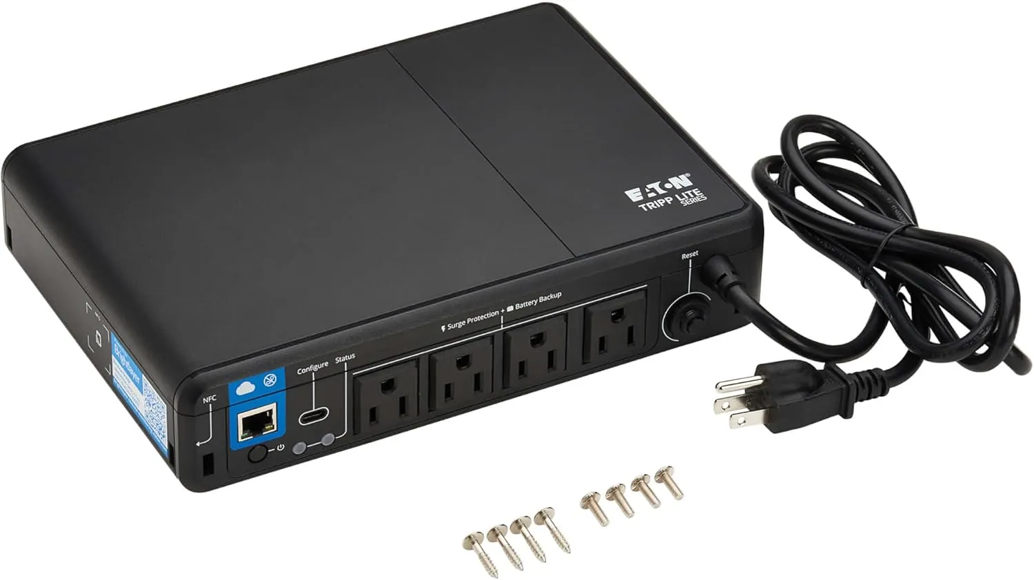 Tripp Lite Cloud-Connected 600VA UPS Battery Backup and Surge Protector, Remote Management & Monitoring, 300W, 4 Outlets, Computer UPS, Wall Mount Option, 5ft Cord, 3-Year Warranty (BC600RNC)