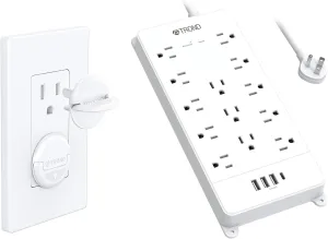 TROND Power Strip with 32 Pack Outlet Covers, for Baby Proofing, Pet Proofing, Dust Proofing