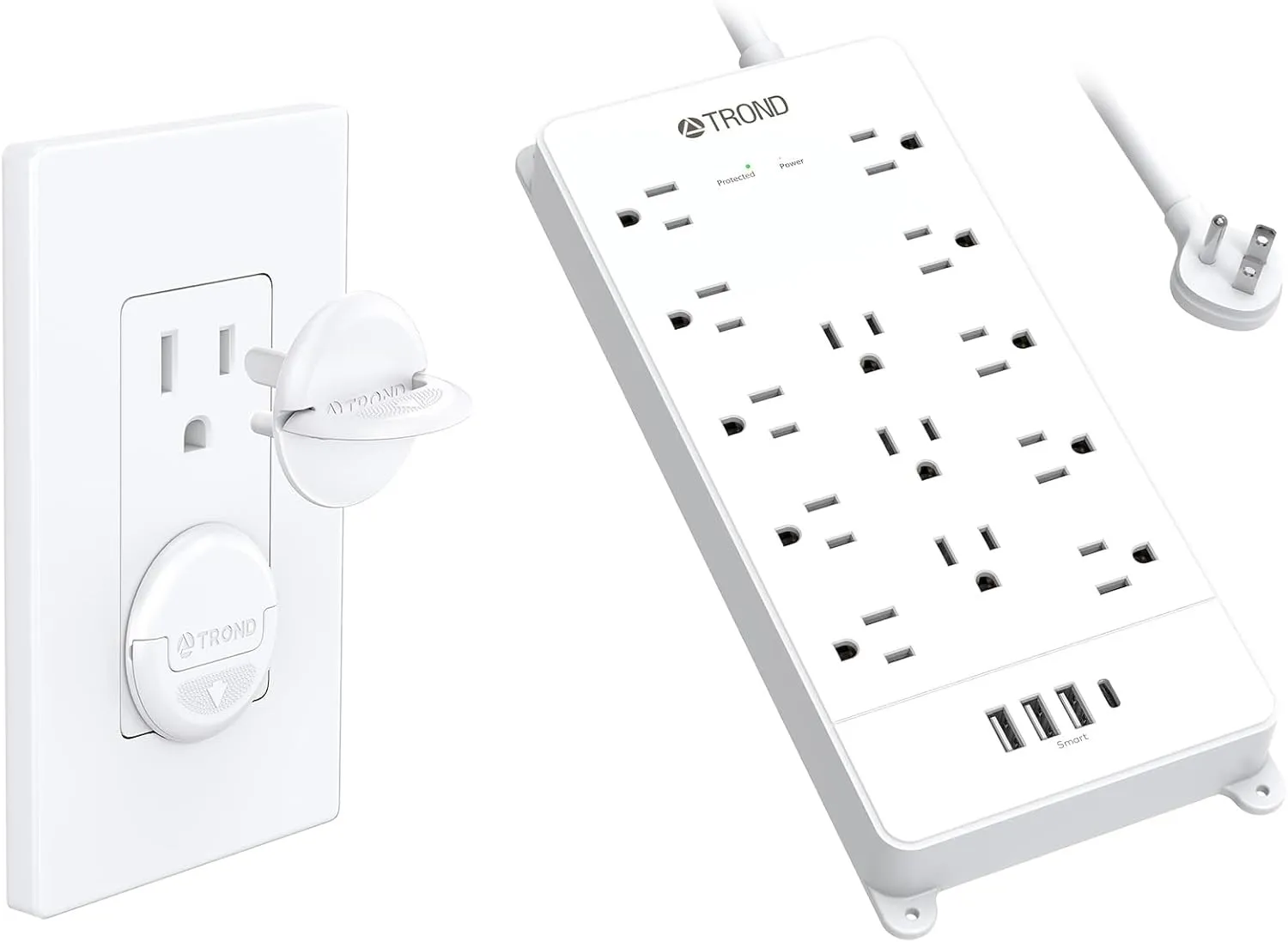 TROND Power Strip with 32 Pack Outlet Covers, for Baby Proofing, Pet Proofing, Dust Proofing