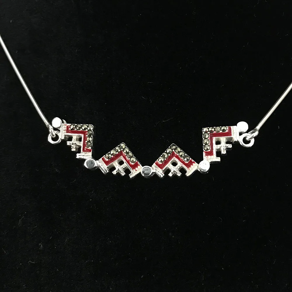 Two-Way Dark Red Magnetic Jerusalem Cross Necklace with Gemstones