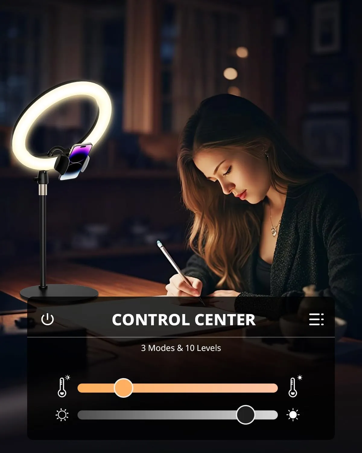 UBeesize 12" Desk Ring Light with Stand & Phone Holder - Adjustable Studio Light for PhotographyZoom Meetings, YouTube, TikTok, Live Streaming