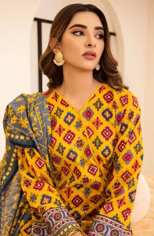 Unstitched 3 Piece Printed Khaddar Shirt, Pant and Khaddar Shawl Dupatta (OTL-21-292/U YELLOW)