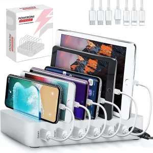USB Charging Dock - 6-Port - Fast Charging Station for Multiple Devices Apple - Multi Device Charger Station - Charging Station - for Apple iPad iPhone and Android Cell Phone and Tablet
