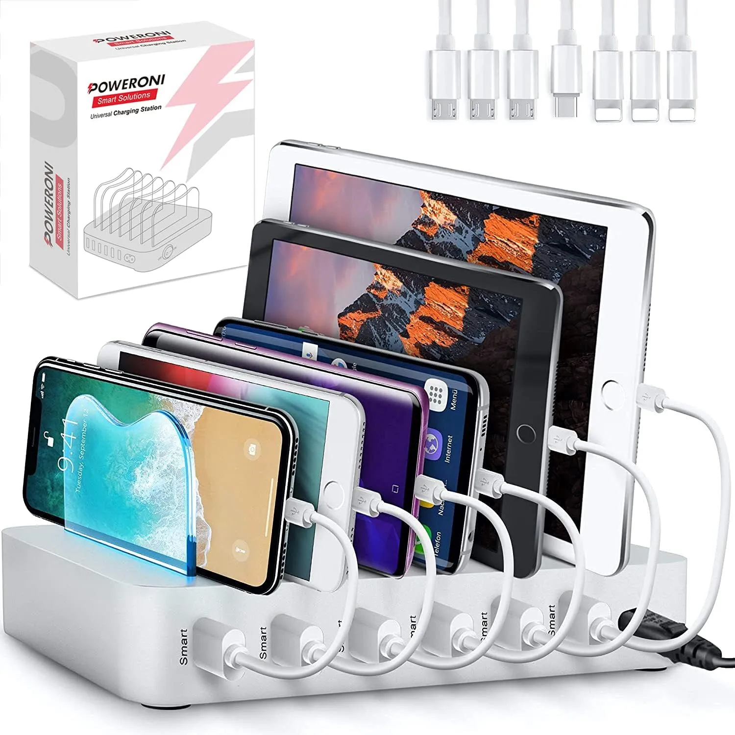 USB Charging Dock - 6-Port - Fast Charging Station for Multiple Devices Apple - Multi Device Charger Station - Charging Station - for Apple iPad iPhone and Android Cell Phone and Tablet