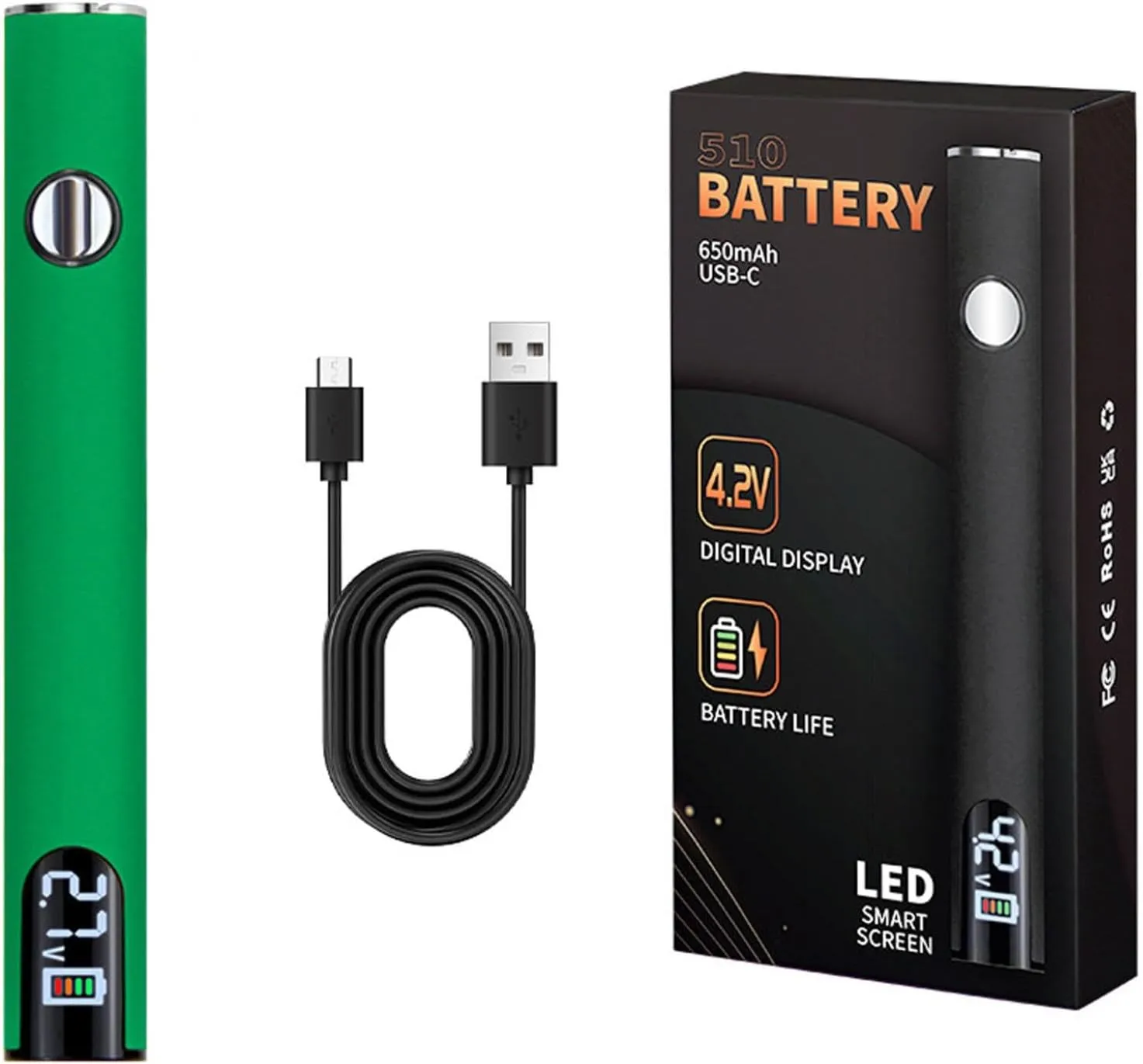 USB Rechargeable 650mAh Cordless Soldering Pen With LED Digital Display Adjustable Temperature 510 Threaded Battery Design For Home Appliance Electronic Kit With Connectors Charging Function (Green)