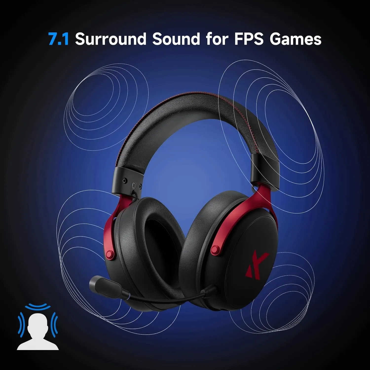 V9 PRO Wireless Gaming Headset 7.1 Surround Sound for PS5 PS4 PC SWITCH TOPSPEED Gaming Headphones, Noise Canceling Mic, 250Hr Battery, Low 15ms Latency, Lightweight, BT 5.3 FPS Games Black&Red