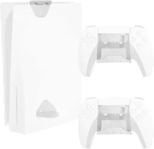 VIVO 2-in-1 Wall and Under Desk Mount Bracket Designed for PS5 and PS5 Slim Gaming Console, PlayStation 5 Standard and Digital Edition, Vertical Wall Display, 2 Controller Mounts, White, MOUNT-PS5CW