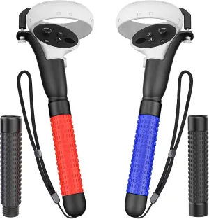 VR Game Handle Accessories for Quest 2 Controllers, Extension Grips for Playing Beat Saber Gorilla Tag Long Arms, Compatible with Oculus Quest 2 Touch Controllers, Black, Red, Blue