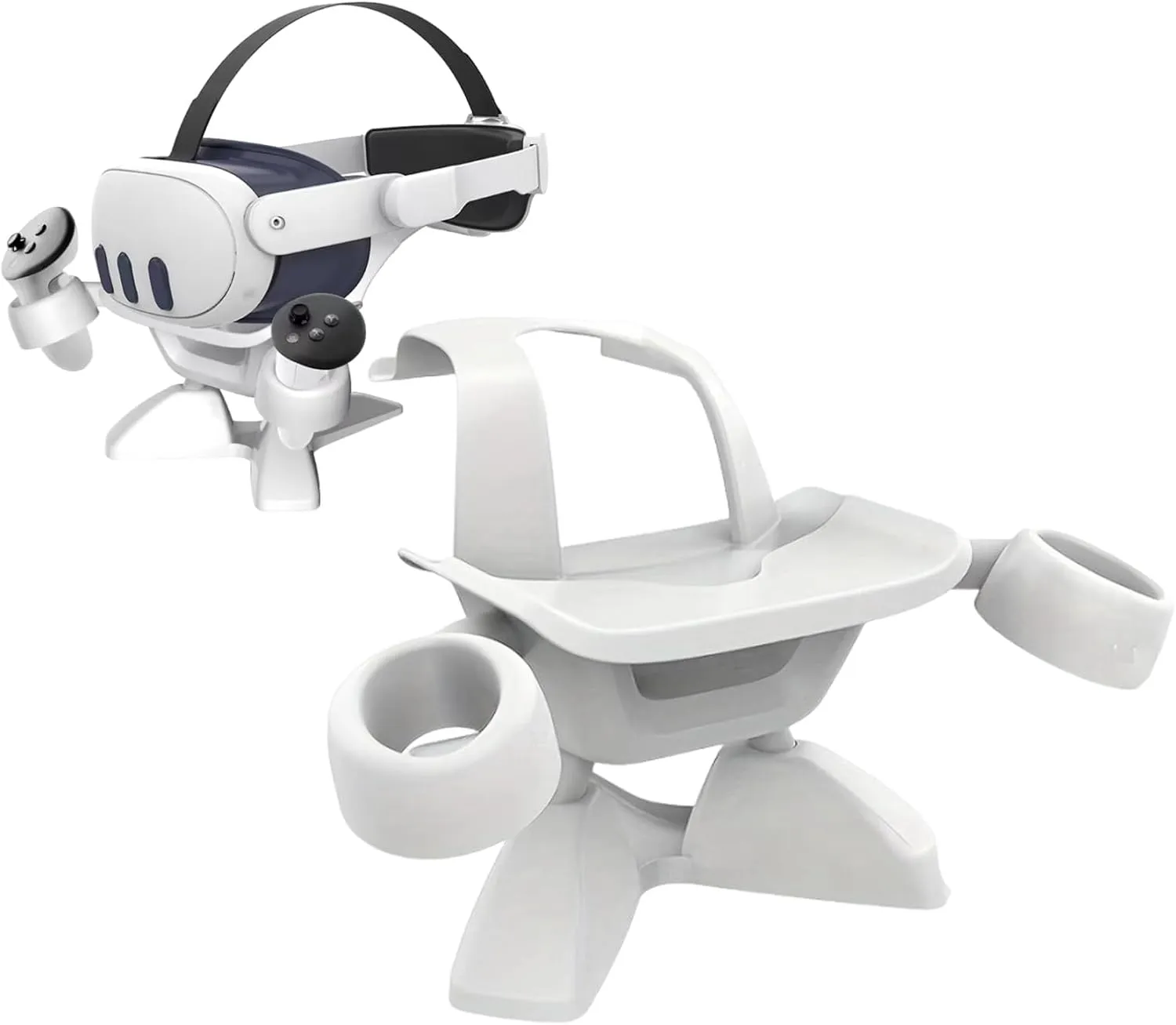 VR Stand for Meta Quest 2/3, Oculus Quest 2, Rift, Rift S, Valve Index  VR Headset Display Holder & Storage Organizer for Headsets and Touch Controllers (White)