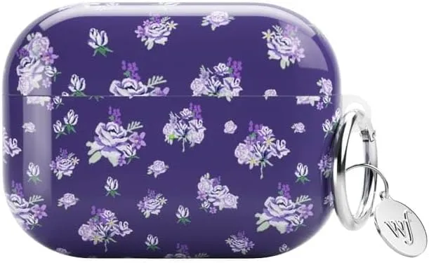 Wildflower Cases - Sugar Plum Floral Airpods Pro Gen 2 Case, Compatible with Apple Airpods Pro Gen 2 Only | Floral, Blue, Dark Purple, Trendy - Protective Cover, Keychain, Women Owned Small Business