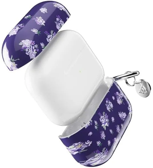 Wildflower Cases - Sugar Plum Floral Airpods Pro Gen 2 Case, Compatible with Apple Airpods Pro Gen 2 Only | Floral, Blue, Dark Purple, Trendy - Protective Cover, Keychain, Women Owned Small Business