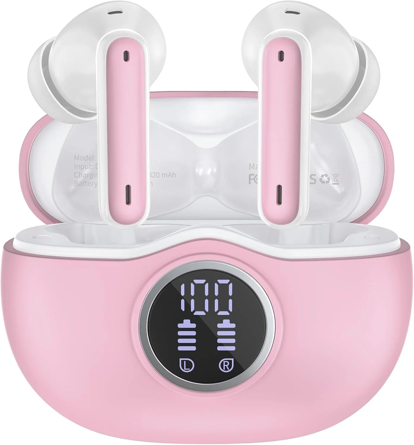 Wireless Earbuds Bluetooth 5.3 Headphones 40 Hrs Playtime with LED Display, Deep Bass and ENC Noise Cancellation Bluetooth Earbuds HD Mics IPX7 Waterproof Ear Bud for iPhone and Andorid Pink