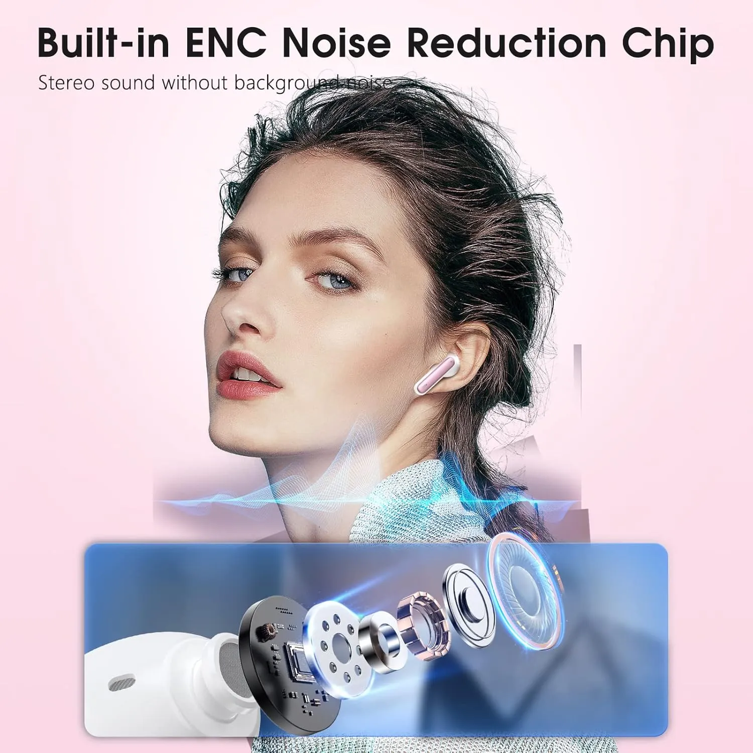Wireless Earbuds Bluetooth 5.3 Headphones 40 Hrs Playtime with LED Display, Deep Bass and ENC Noise Cancellation Bluetooth Earbuds HD Mics IPX7 Waterproof Ear Bud for iPhone and Andorid Pink