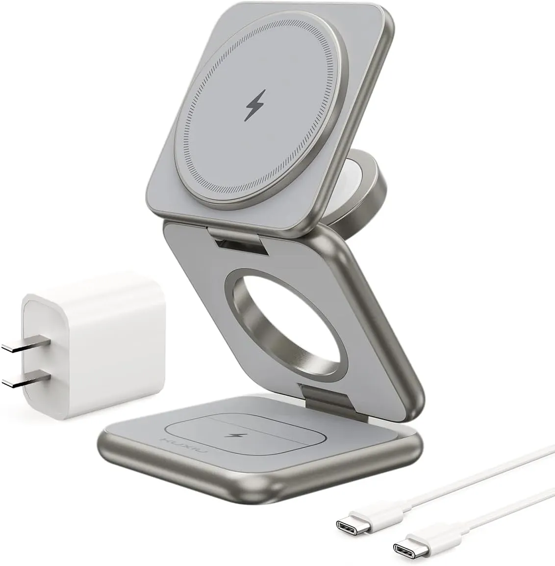 X40 Plus 3 in 1 Wireless Charging Station, Foldable Portable Magnetic Wireless Charger for Apple Devices, 15W Fast Charging Stand for iPhone 16 15 14 13 12 Pro Max & Apple Watch, AirPods