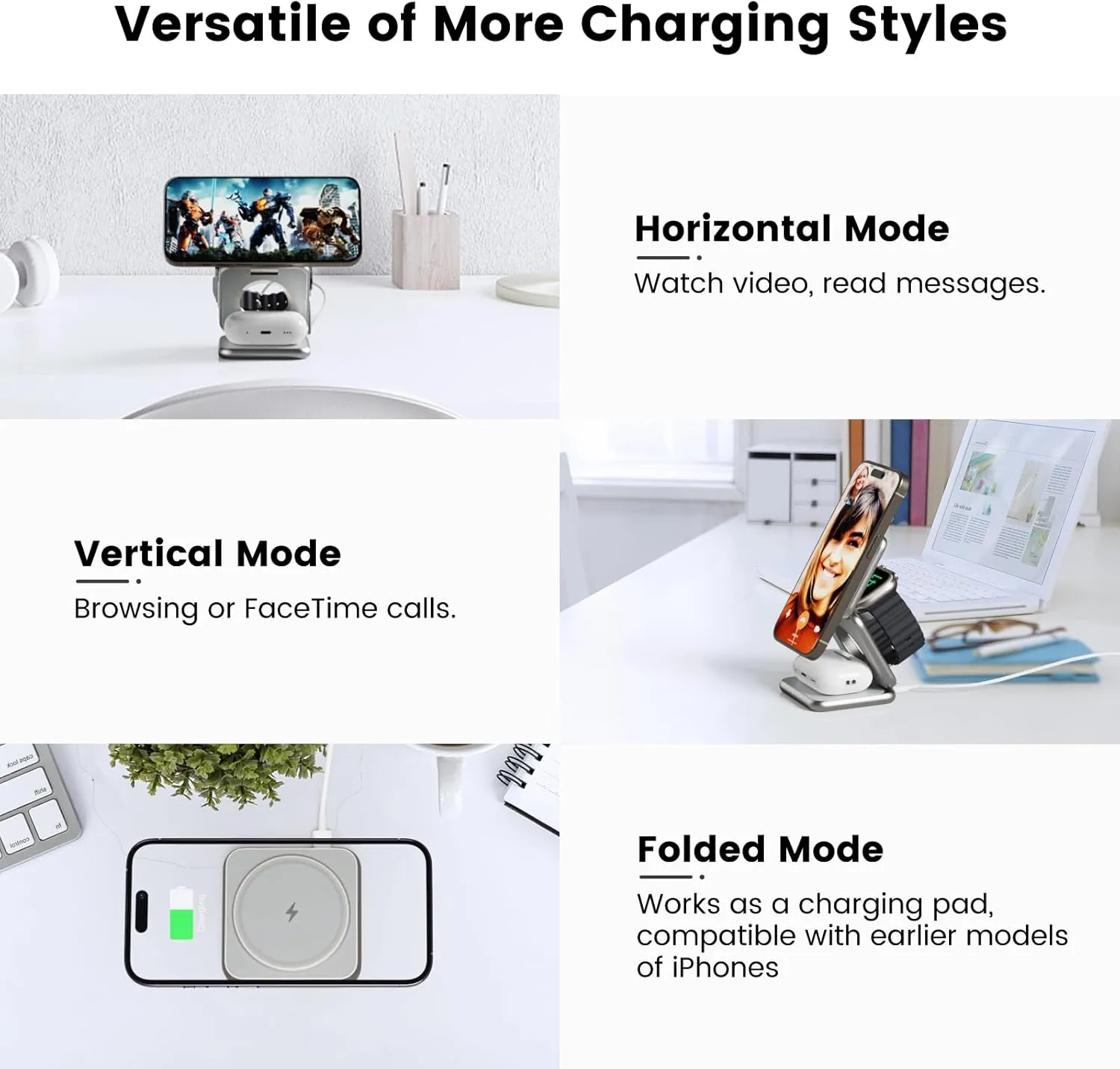 X40 Plus 3 in 1 Wireless Charging Station, Foldable Portable Magnetic Wireless Charger for Apple Devices, 15W Fast Charging Stand for iPhone 16 15 14 13 12 Pro Max & Apple Watch, AirPods