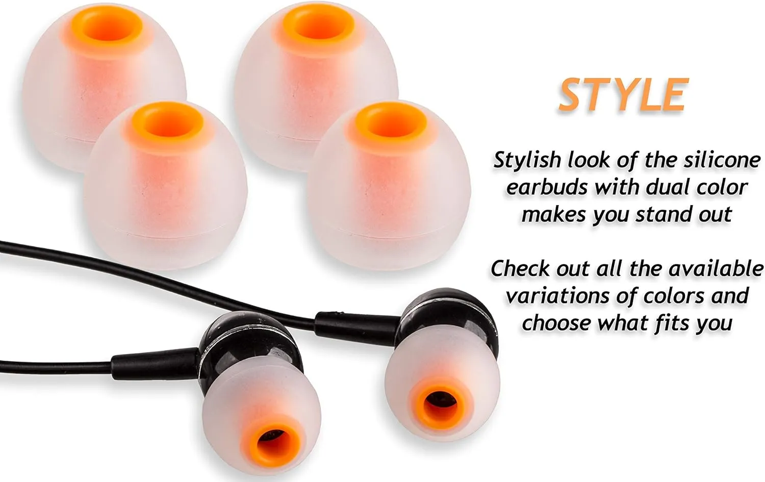 Xcessor (S/M/L  6 Pairs (12 Pieces) of Silicone Replacement in Ear Earphone S/M/L Size Earbuds  Replacement Ear Tips for Popular in-Ear Headphones. Transparent/Orange