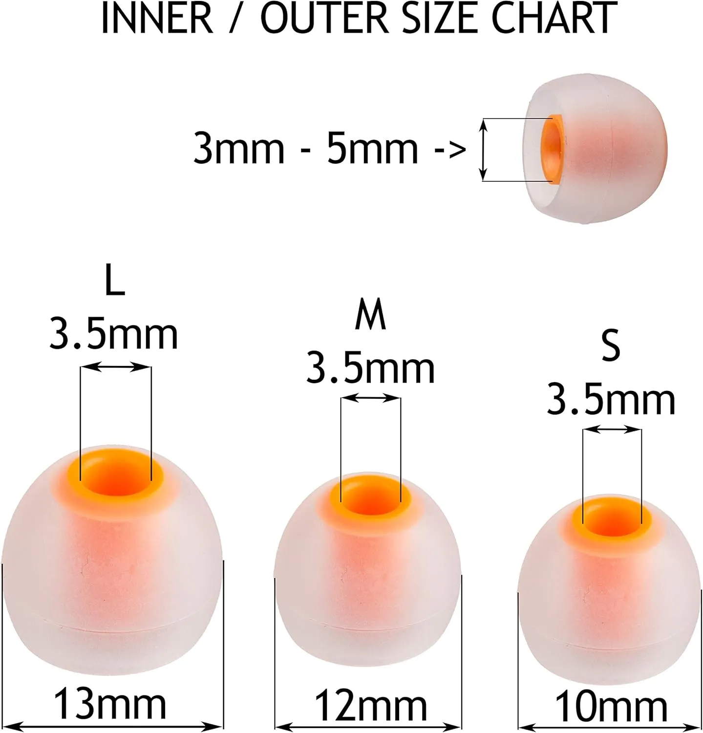 Xcessor (S/M/L  6 Pairs (12 Pieces) of Silicone Replacement in Ear Earphone S/M/L Size Earbuds  Replacement Ear Tips for Popular in-Ear Headphones. Transparent/Orange