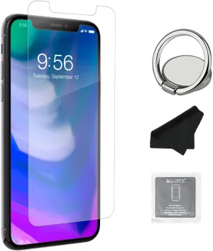 ZAGG InvisibleShield Glass  Screen Protector  HD Tempered Glass for iPhone XS/X  Impact & Scratch Protection, Easy to Apply Tools Included   Phone Ring Holder Finger Kickstand - Bundle